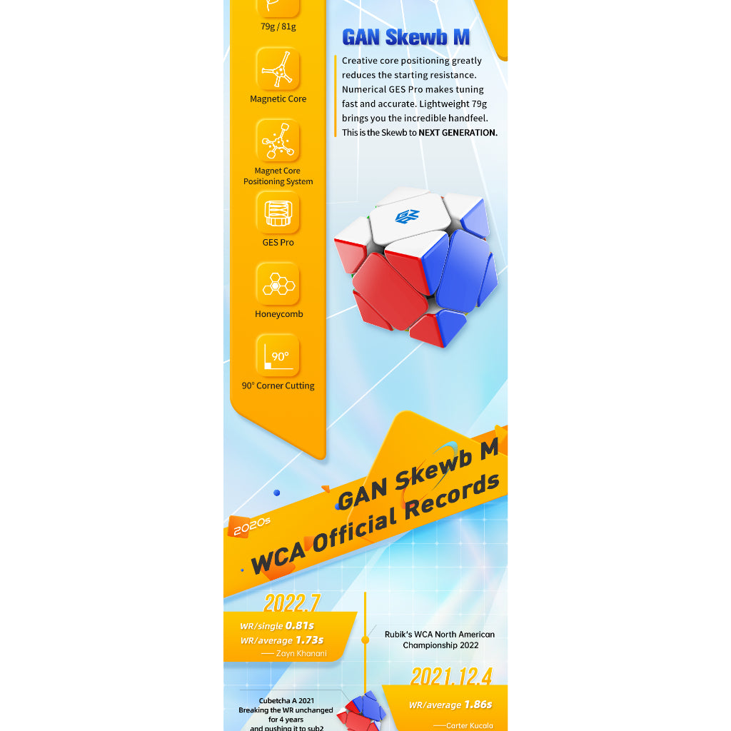 Cube SKEWB - Gan skewb Enhanced M Stickerless Original - UV Coated