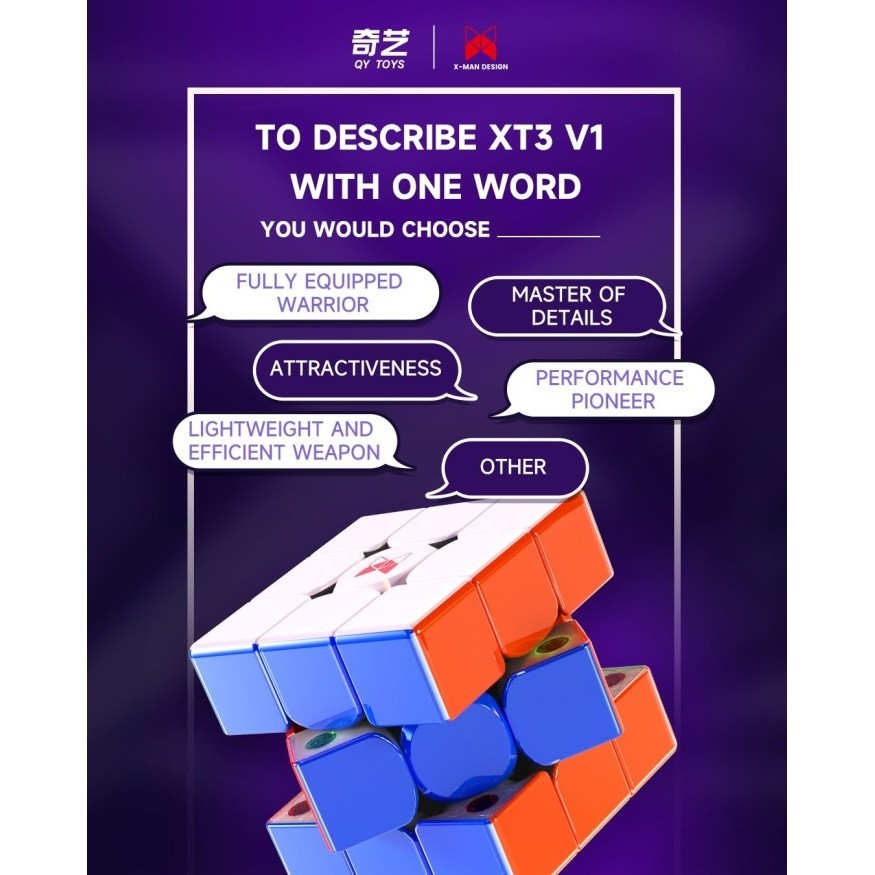 Cube 3x3 Qiyi Xman XT3 V1 Stickerless Standar/Uv Coated  Original - FLAGHSIP